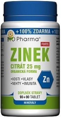 Zinek BIO-Pharma Zinek citrát Forte 25 mg 180 tablet